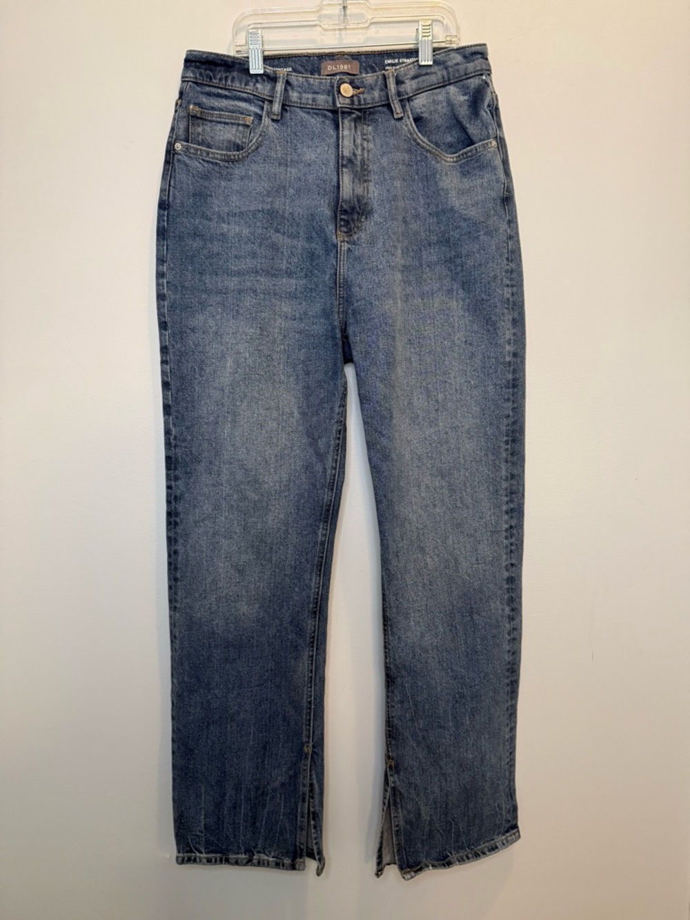 DL1961 Emilie Straight Ultra High Rise Vintage Jeans Dark Oasis 28 Split Hem